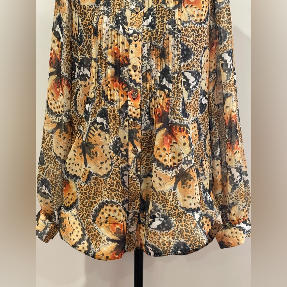 Grace Elements S Women's Butterfly/Leopard Print Blouse 634 - Picture 3 of 8